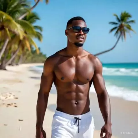 Super Sexy Black Male Model Walking on a Sandy Beach by rescueranjazz