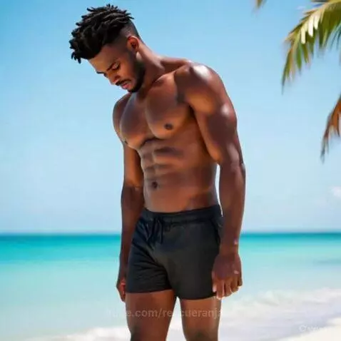 Confident Black Male Model on A Beach Photoshoot by rescueranjazz