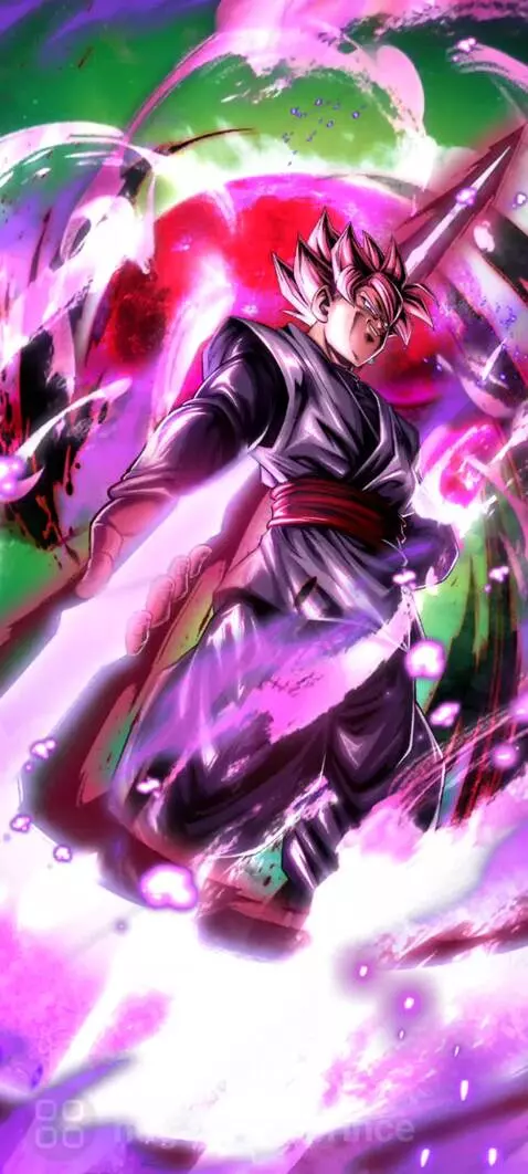 Goku Black in Super Saiyan Rosé form, with pink hair, black gi, and a powerful pink and purple aura.