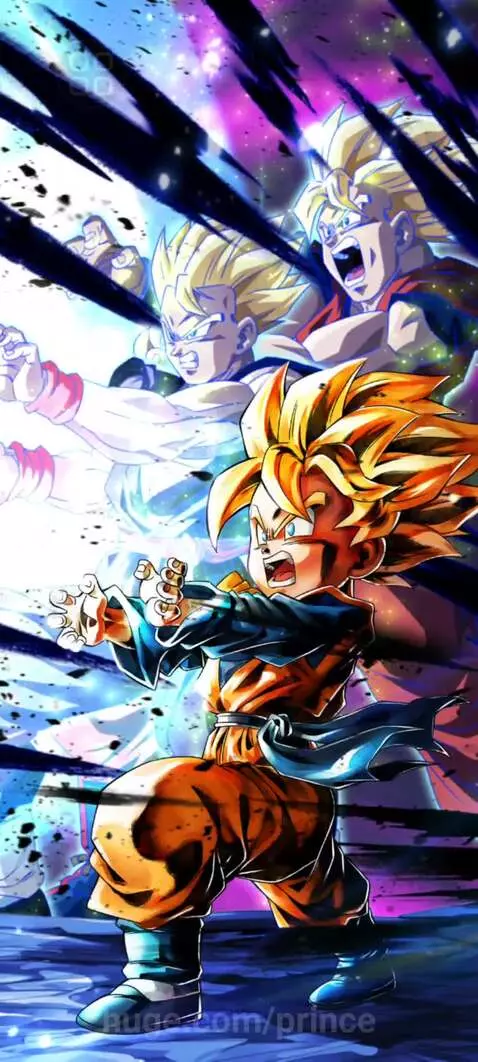 Goku, Gohan, and Goten in Super Saiyan form charging Kamehameha energy attacks.