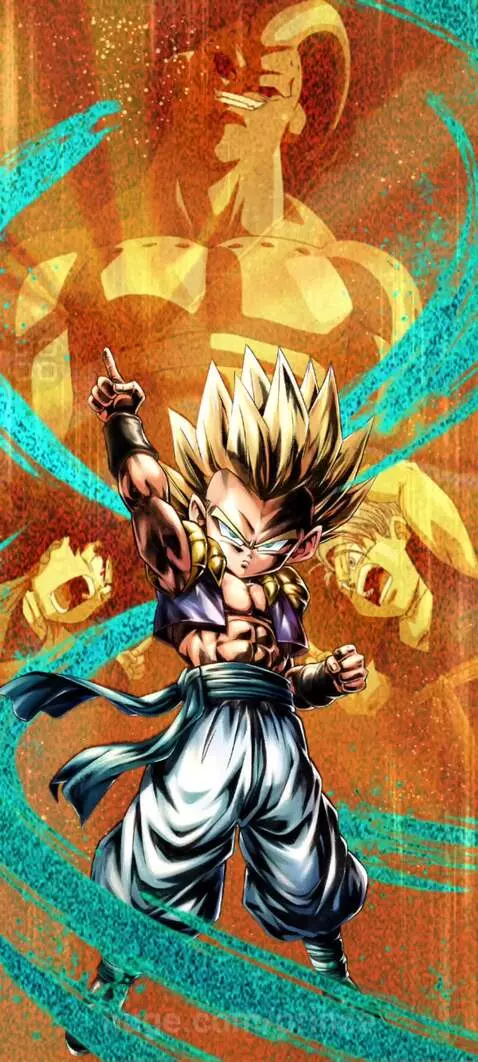 Gotenks in Super Saiyan and Super Saiyan 3 forms, showcasing spiky blonde hair and powerful auras.