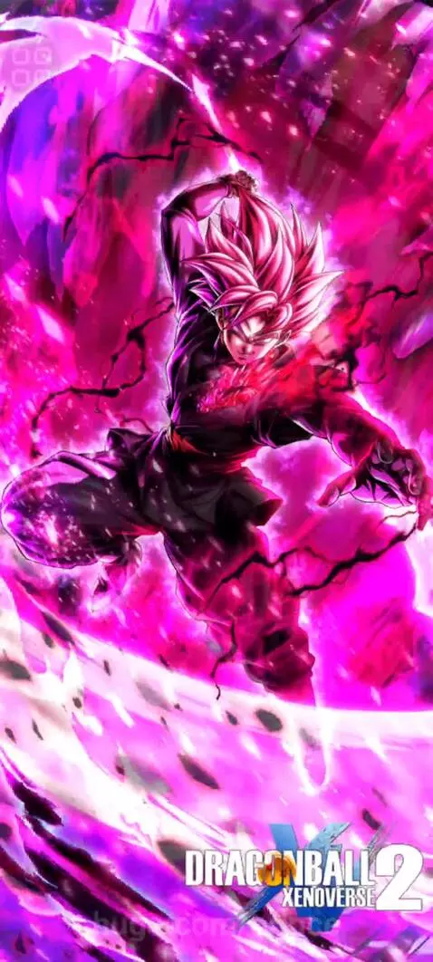 Goku Black in Super Saiyan Rosé form with pink hair, dark gi, and a powerful pink and purple aura.