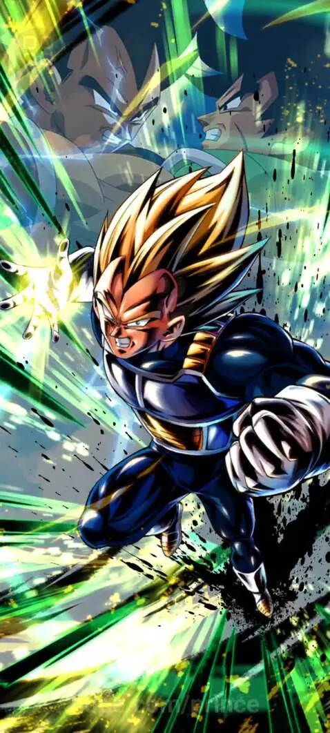 Anime character Vegeta in Super Saiyan God form with red hair and a red/purple energy aura.