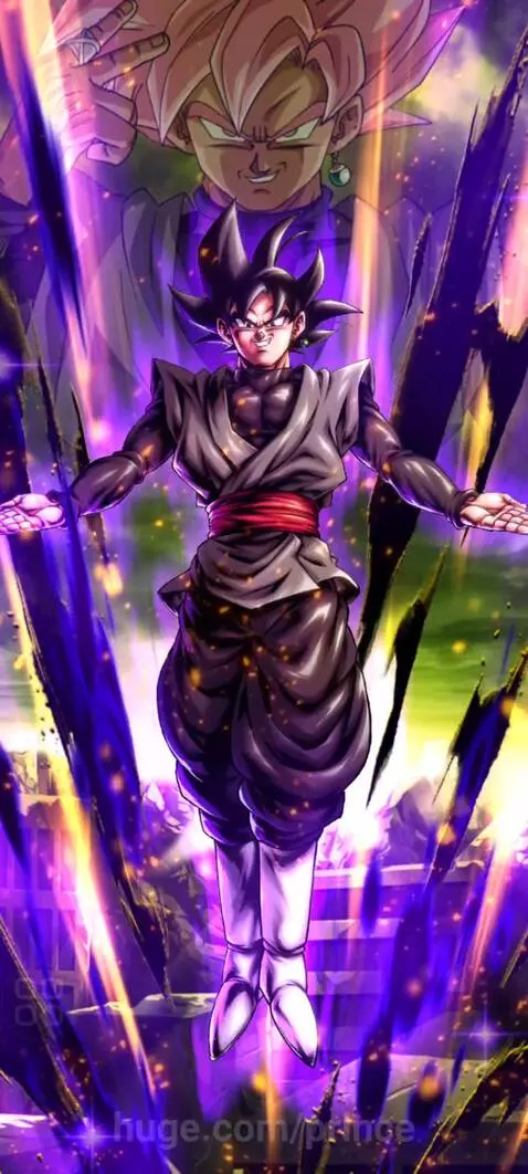 Goku Black in Super Saiyan Rosé form, charging a dark purple energy ball surrounded by purple aura and lightning.