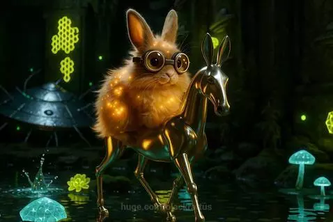 Fluffy Bunny on Golden Horse by blackrattus