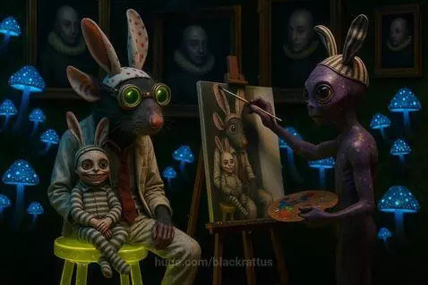 Purple Alien Paints Dr. Rat and Friend by blackrattus