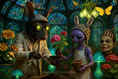 Dr. Rat Works in the Greenhouse by blackrattus