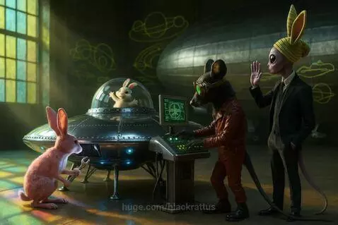 Dr. Rat and Friends Send Bunny to Space by blackrattus