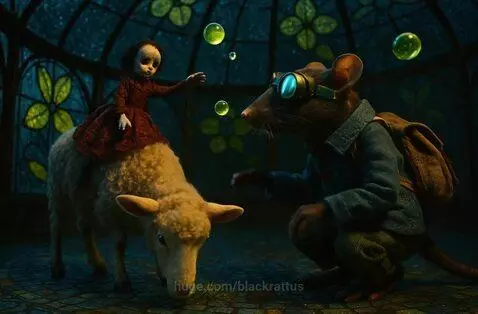 Rat and doll with orbs by blackrattus