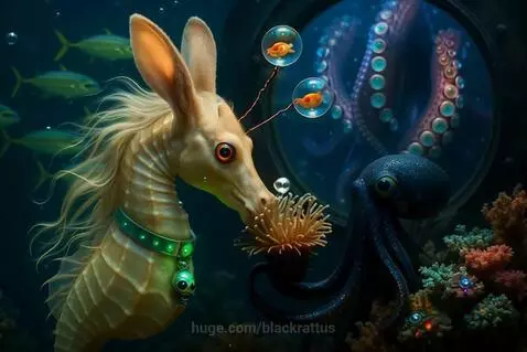 Seahorse and Octopus Friends by blackrattus