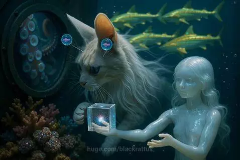 Underwater Cat and Doll Mystic by blackrattus