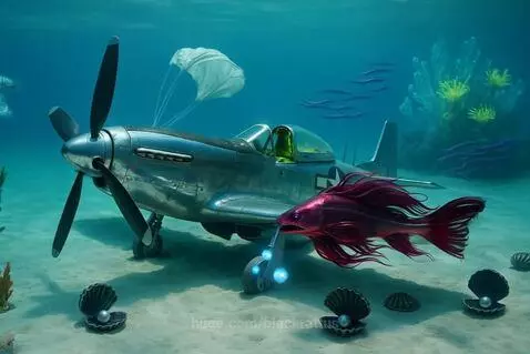 Sunken P-51 w/ red frilled shark by blackrattus