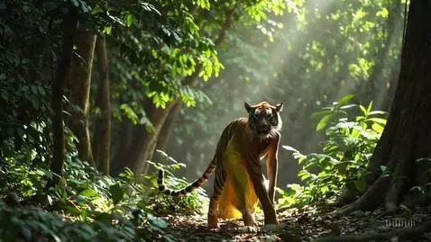 tiger morphs into a woman in a yellow dress by blurai
