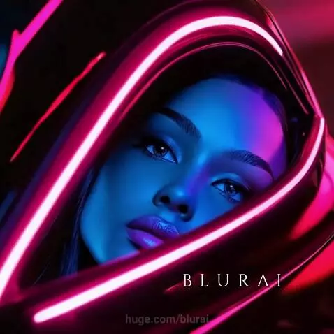 illuminated by glowing pink and blue neon lights by blurai