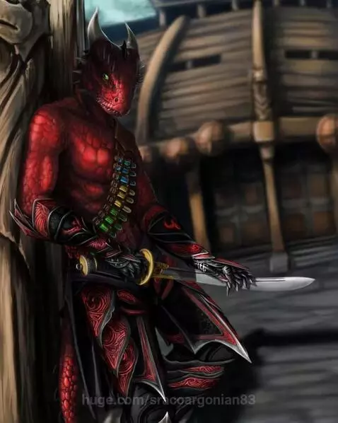 Red scale Argonian lizard Warrior 😲 stands then he come to y... by sracoargonian83