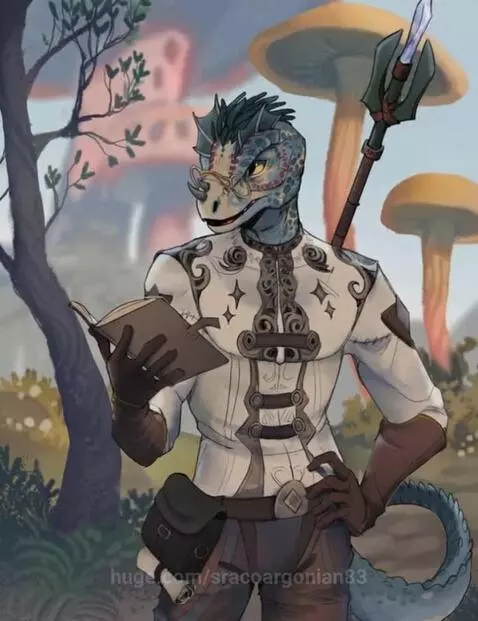Argonian mage is studying has book concentrating skills Inte... by sracoargonian83