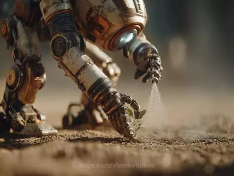 Futuristic humanoid rover on Mars by vbookstudios