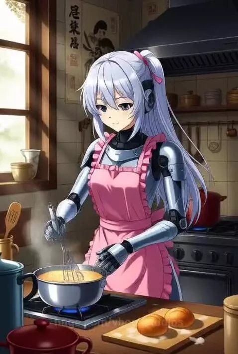Silver-Haired Baker: Robotic Reverie in Ink by vbookstudios