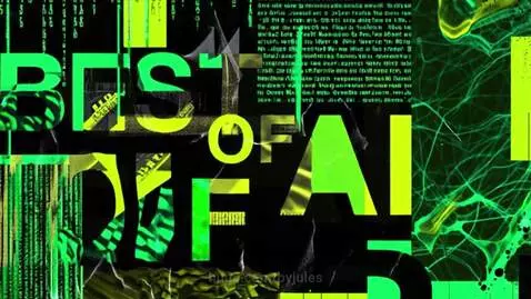 Neon green and acid yellow glitchy typography animation with AI and future-themed words on a black background.