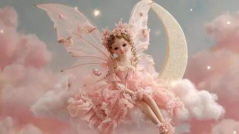 Whimsical Fairy doll on a pink cloud by imagineit-ai