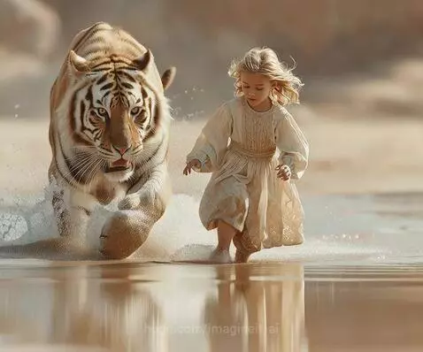 Little girl and big tiger by imagineit-ai