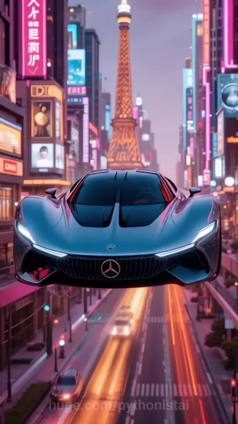 Epic Futuristic Flying Mercedes - New Pythonist_AI Concept by pythonistai