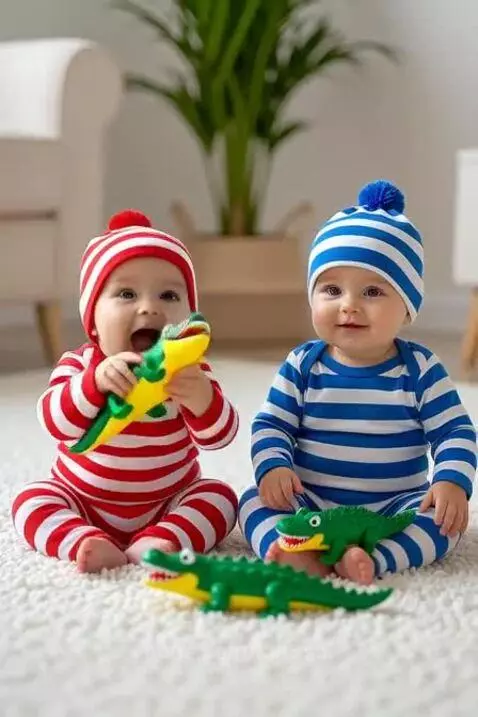 baby todlers play with crocodile toys by karusel