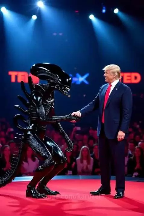 Donald Trump shakes hand with Alien Xenomorph by karusel