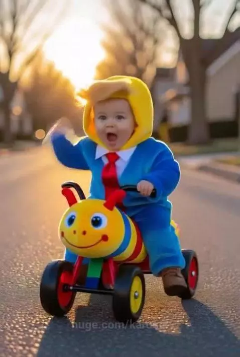 Baby toddler in Donald Trump costume by karusel