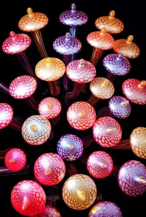 surreal light art glass mushroom installation with sound by karusel