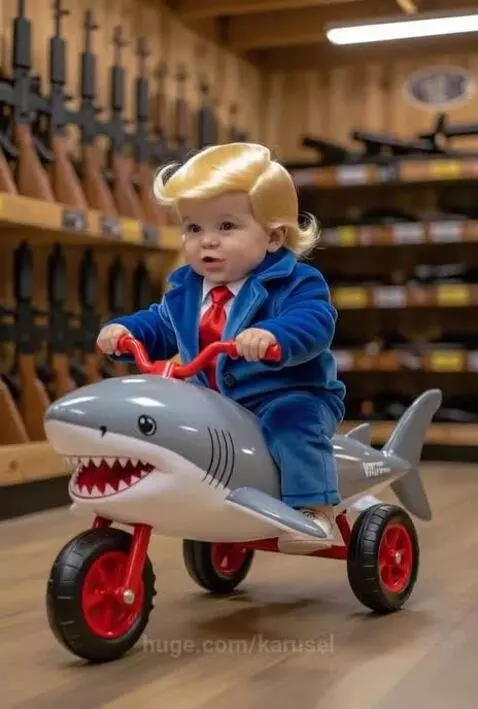 baby toddler dressed in Donald Trump costume by karusel