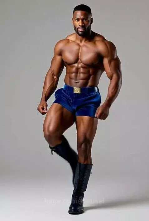 Black athletic male model blue shorts pdp shot by karusel