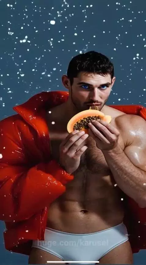 man eating papaya by karusel