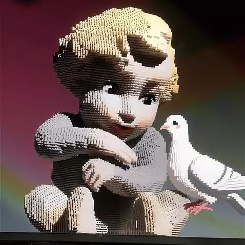 cute pixel cupid stroking a white dove by karusel