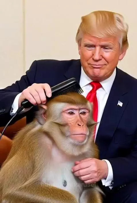 Donald Trump brushing hair to his Monkey by karusel