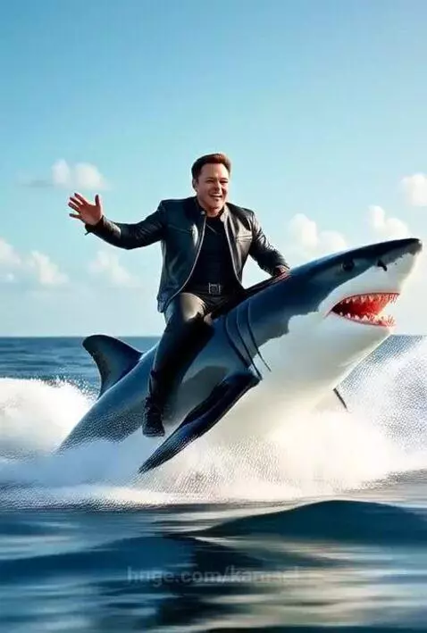 Elon Musk riding shark by karusel