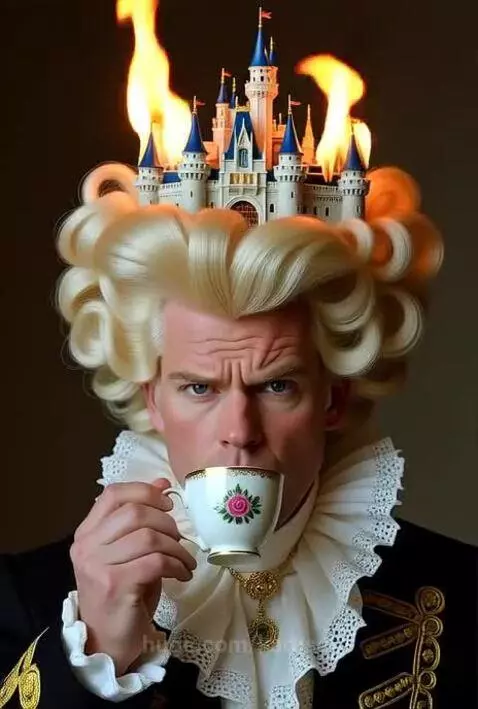Prince drinking tea, Disneyland wig on fire by karusel