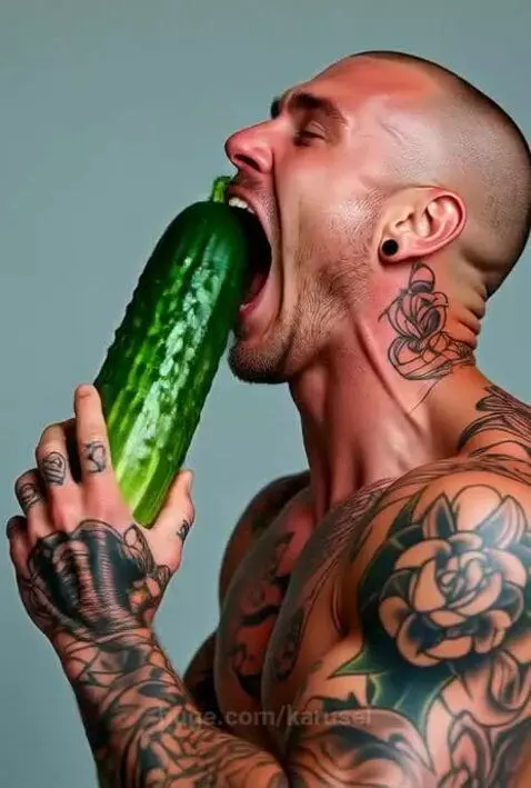 Fitness model eats cucumber by karusel
