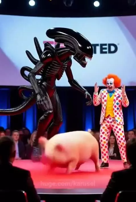 Alien and Clown present Nuclear Pig at TED conference by karusel