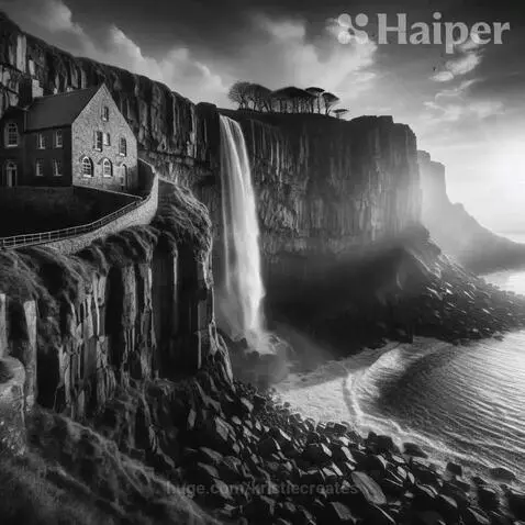 Cliff side Cottage and Falls by kristiecreates