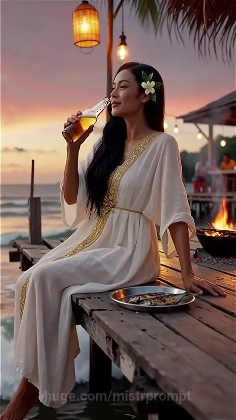Asian Woman drinking beer by mistrprompt