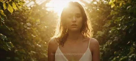 Glasshouse Sunbeam Hair Flip 🌿 | Dust-Mote Halo 4K #Shorts by mistrprompt
