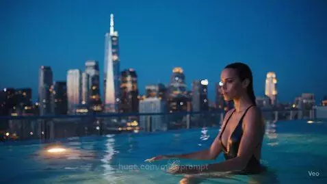 Rooftop Infinity Hair Flip 🌆 | Blue Hour Pool Splash 4K #Sho... by mistrprompt