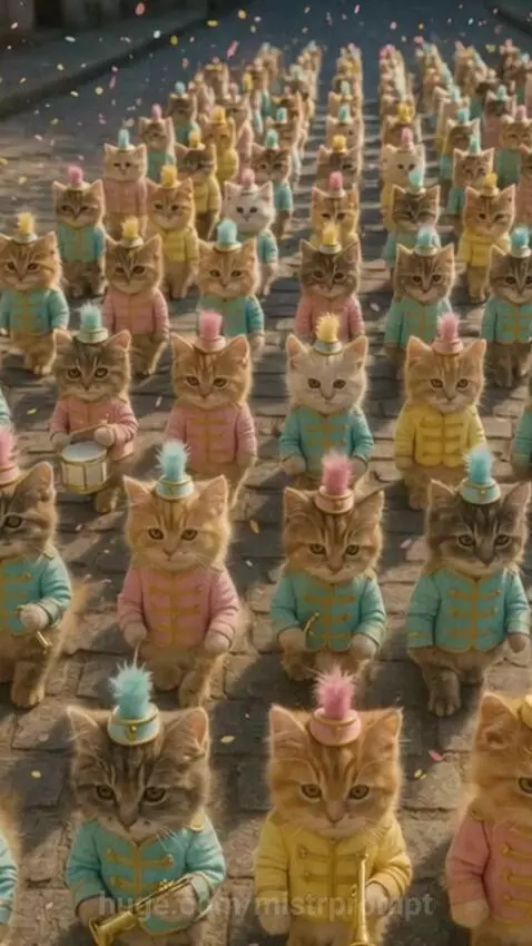 50+ fluffy kittens in pastel marching uniforms… stepping in ... by mistrprompt
