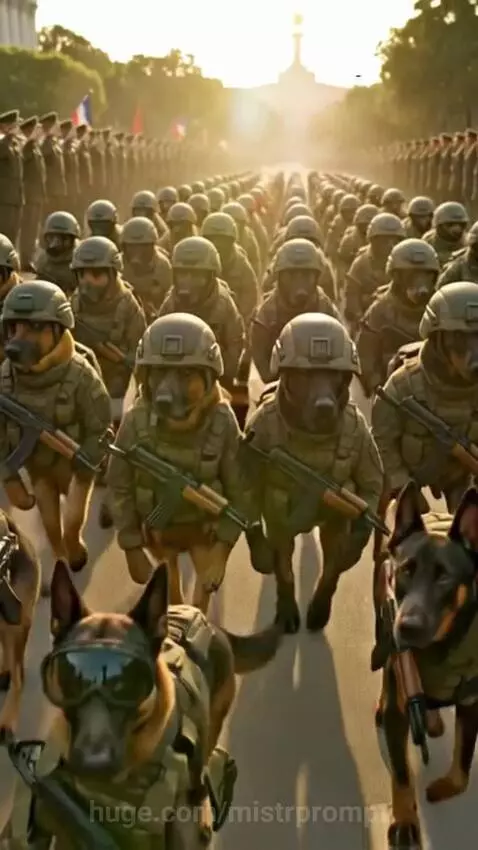60+ elite dogs, U.S. Army-inspired gear, rifles at the ready... by mistrprompt