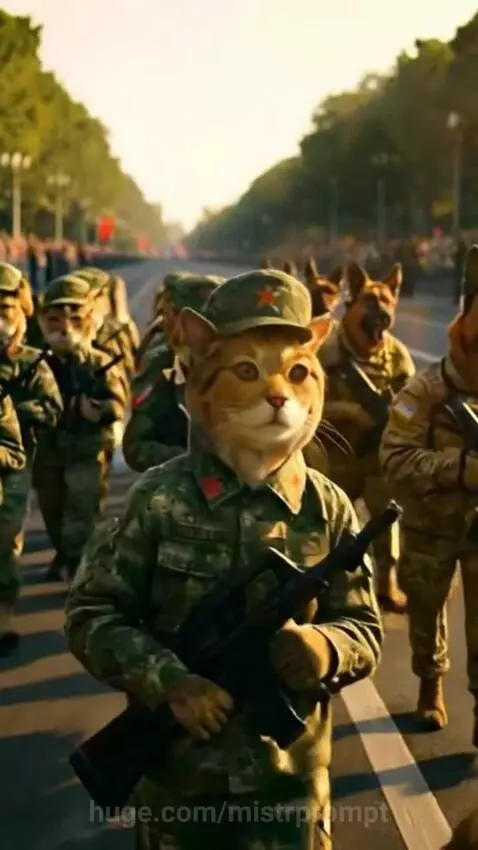 🐱🇨🇳 vs 🐶🇺🇸 Epic March! Chinese Army Cats vs US Army Dogs in ... by mistrprompt