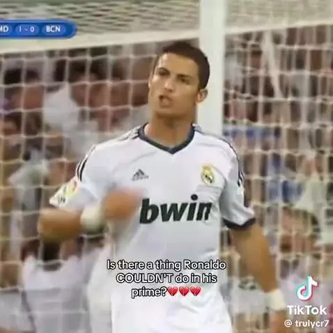 Cristiano Ronaldo in action, showcasing soccer skills and scoring goals during his prime.