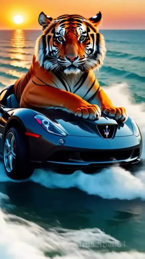 A tiger driving a Maserati car by dumitruserban61
