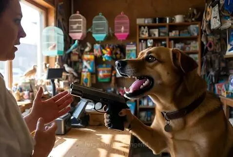 Dog Holding Up The Pet Store by foldingend