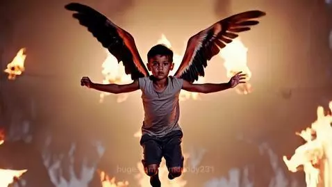 A boy flying inside the fire with wings by slimdaddy231